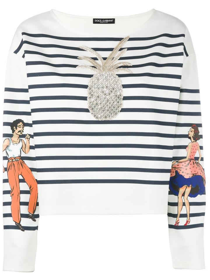 Dolce & Gabbana - Embellished Striped Top - Women - Silk/cotton/polyamide/glass Fiber - 36, White, Silk/cotton/polyamide/glass Fiber