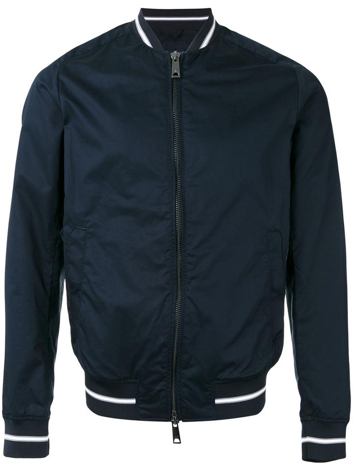 Striped Cuff Bomber Jacket - Men - Cotton/polyester/spandex/elastane - 48, Blue, Cotton/polyester/spandex/elastane, Armani Jeans