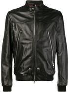 Low Brand Front Zip Leather Jacket - Black