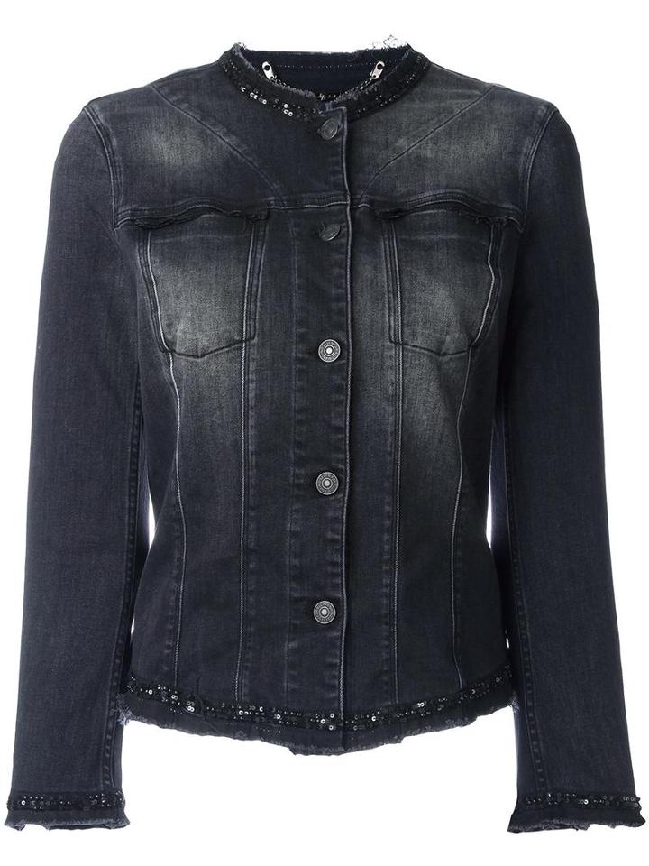 7 For All Mankind - Collarless Denim Jacket - Women - Cotton/polyester/spandex/elastane - Xs, Women's, Grey, Cotton/polyester/spandex/elastane