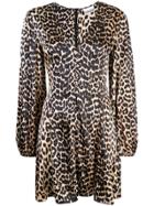 Ganni Blakely Leopard-print Silk Mini Dress - Brown