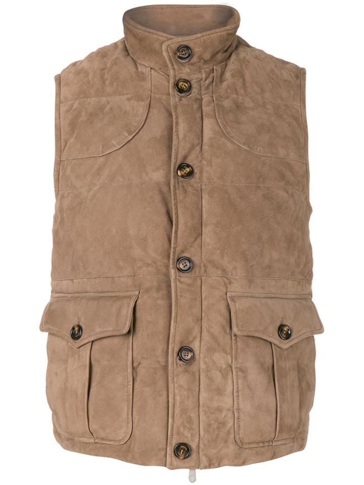 Eleventy High Neck Casual Gilet - Brown