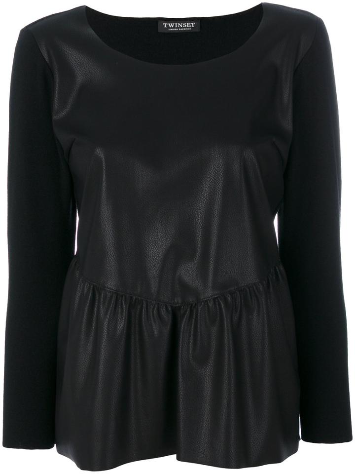 Twin-set - Pleated Trim Top - Women - Polyamide/polyester/viscose - 40, Black, Polyamide/polyester/viscose