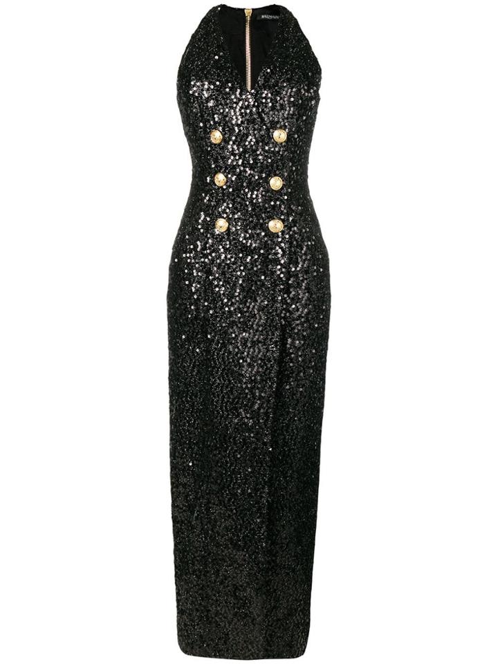 Balmain Double-breasted Long Dress - Black