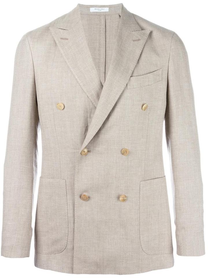 Boglioli Double Breasted Blazer, Men's, Size: 46, Nude/neutrals, Linen/flax/virgin Wool/acetate/cupro