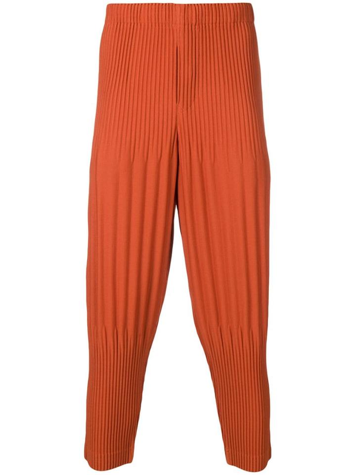 Homme Plissé Issey Miyake Ribbed Cropped Trousers - Yellow & Orange
