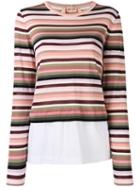 No21 Layered Striped Jumper, Women's, Size: 44, White, Cotton/polyamide/polyester/viscose