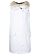 Army Yves Salomon - Hooded Long Gilet - Women - Cotton/polyester/coyote Fur - 40, White, Cotton/polyester/coyote Fur