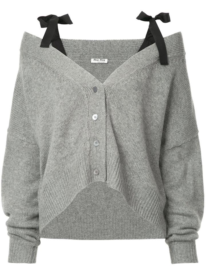 Miu Miu Tie Shoulder Cardigan - Grey