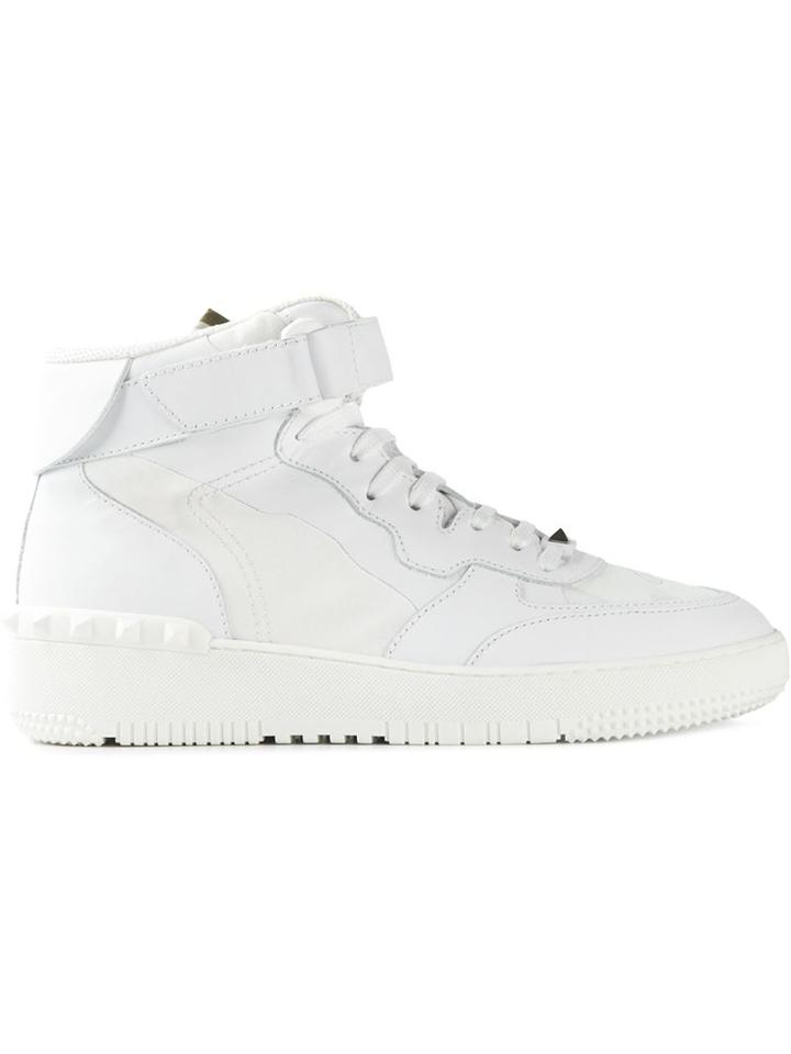 Valentino Garavani Rockstud Hi-top Sneakers, Men's, Size: 40.5, White, Leather/cotton/rubber