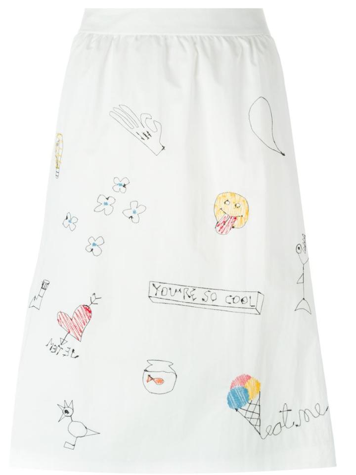Jimi Roos Embroidered Graphics Skirt, Women's, Size: M, White, Cupro/cotton/polyamide