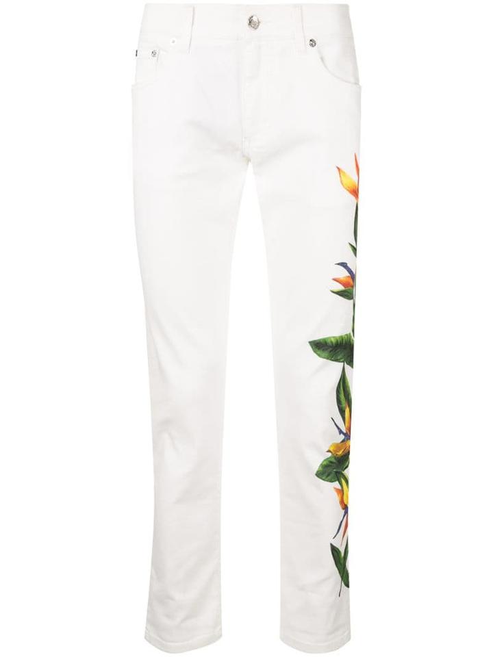Dolce & Gabbana Bird Of Paradise Print Jeans - White