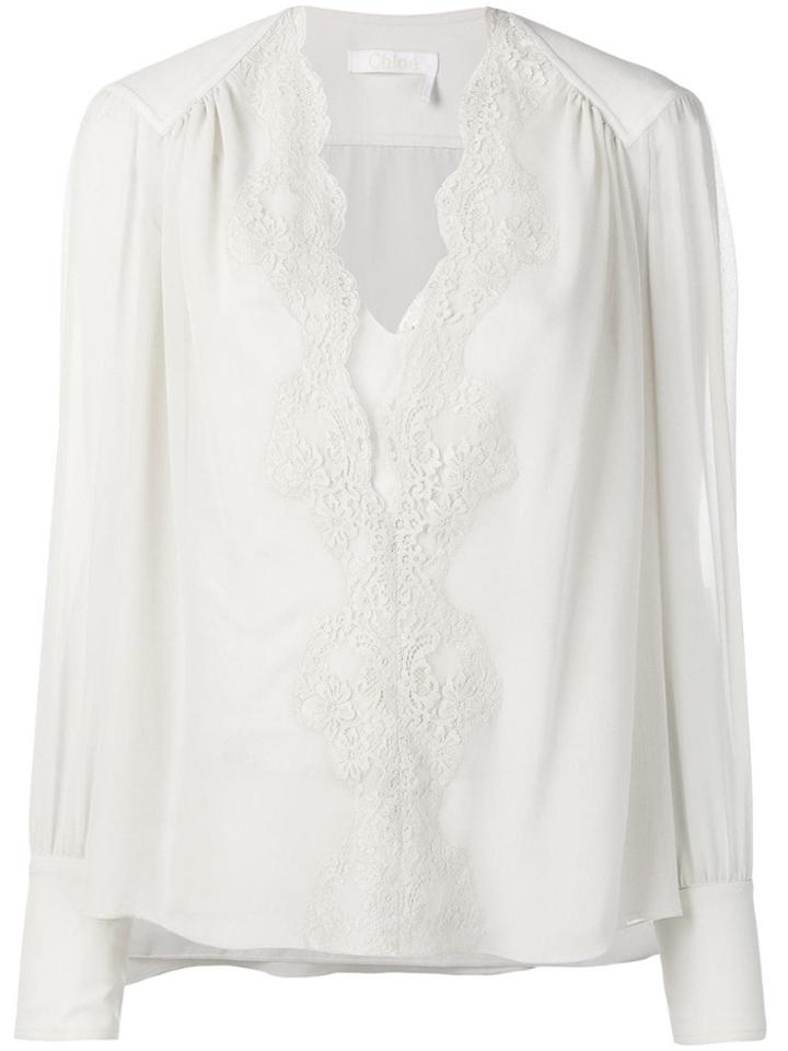 Chloé Lace Trim Blouse - White
