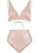 Oseree Marylin Sequin Embellished High Waist Bikini - Neutrals