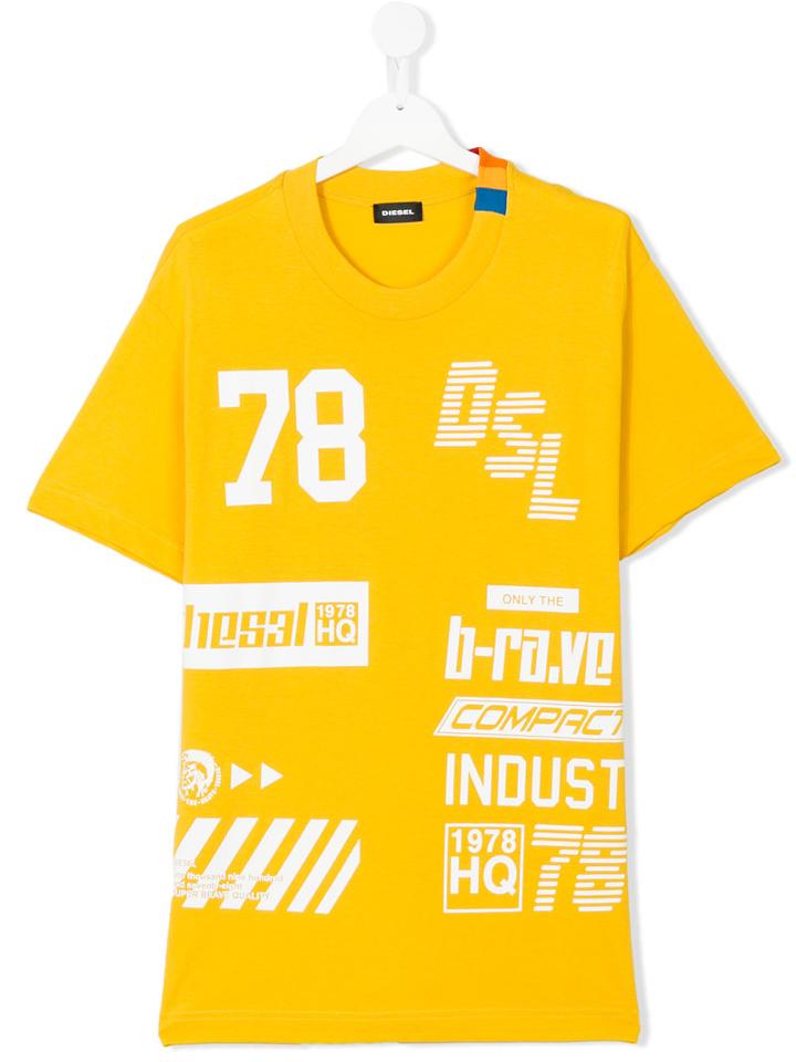 Diesel Kids - Printed T-shirt - Kids - Cotton - 14 Yrs, Yellow/orange