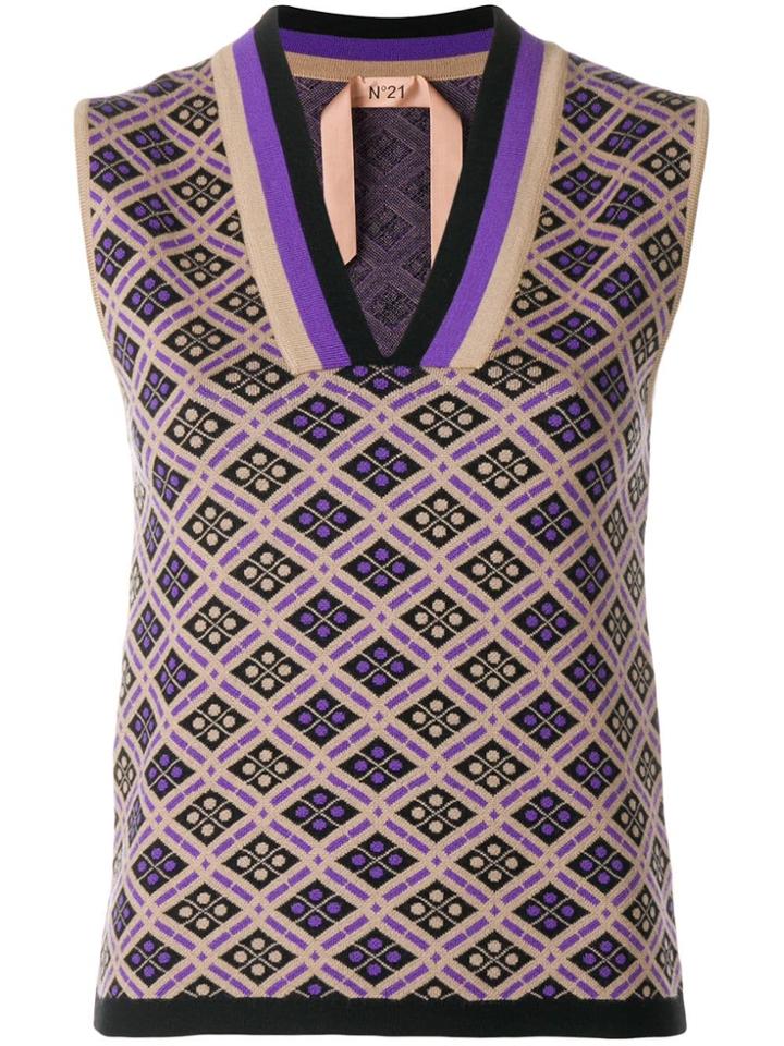 No21 Jacquard Knit Sleeveless Top - Nude & Neutrals