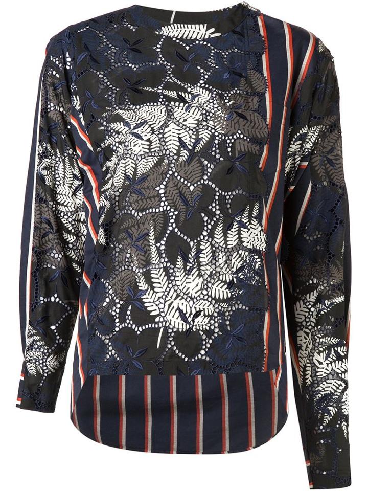 Sacai Leaf And Striped Print Top