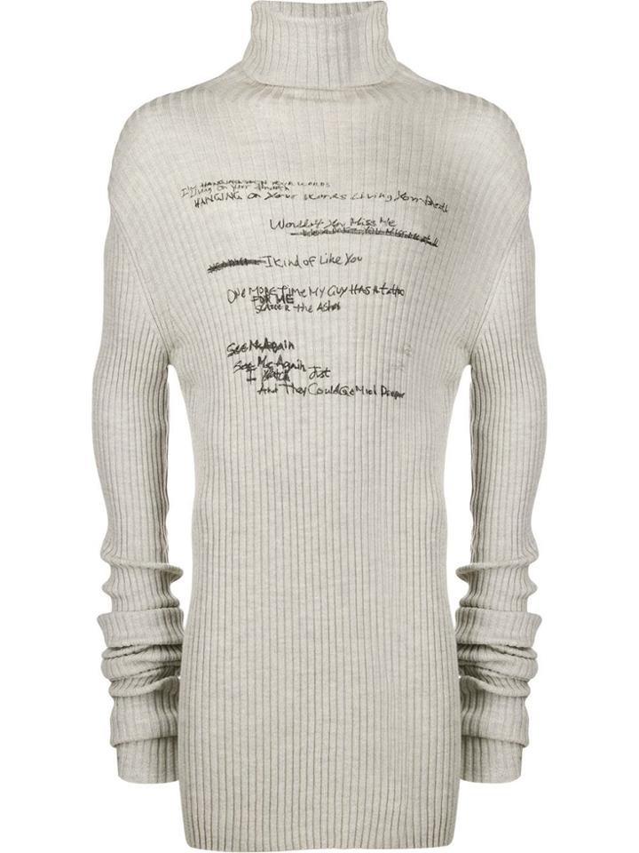 Ann Demeulemeester Writing Print Turtleneck Jumper - Grey