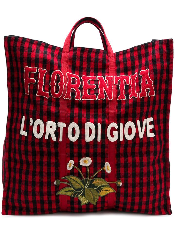 Gucci Embroidered Checked Tote