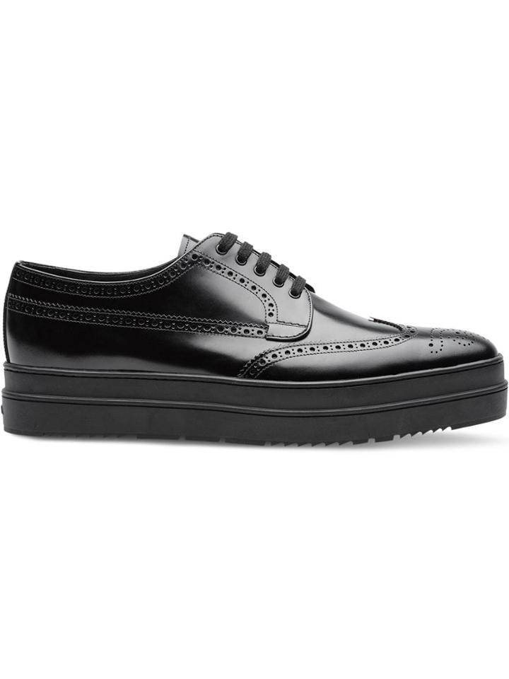 Prada Leather Platform Derby Shoes - Black