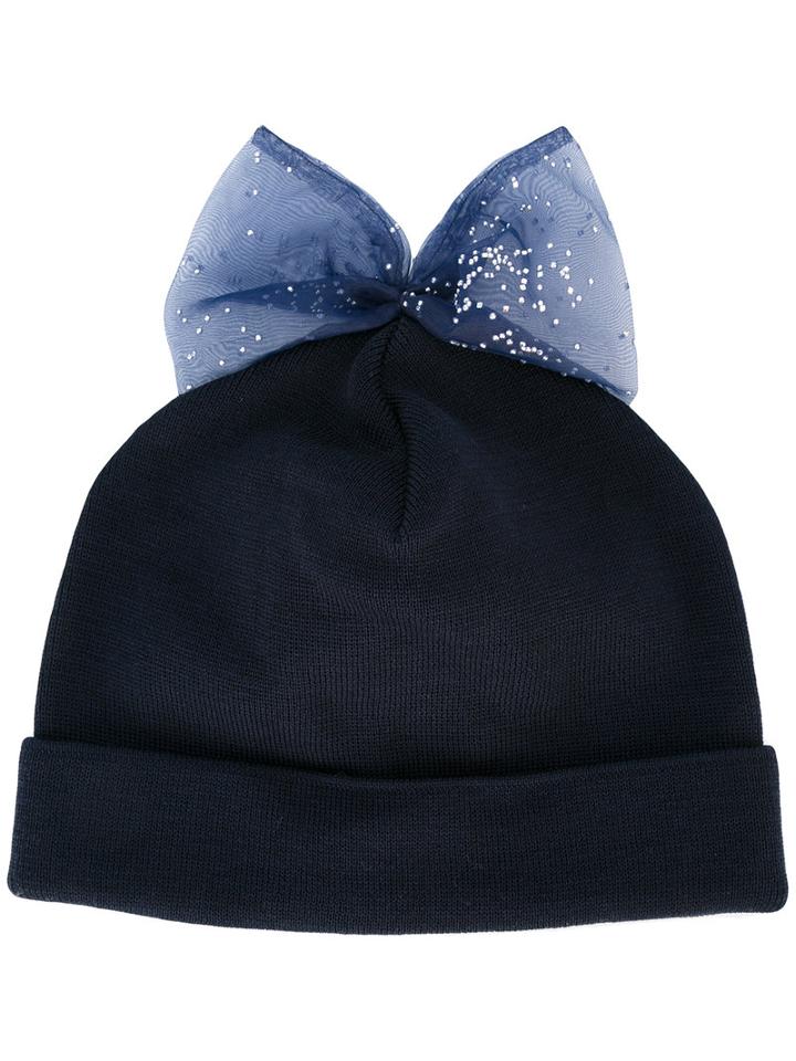 Federica Moretti - Bow Detail Beanie - Women - Cotton/polyester - One Size, Blue, Cotton/polyester