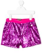 Roberto Cavalli Kids - Sequined Shorts - Kids - Polyester/acetate/cupro - 12 Yrs, Pink/purple