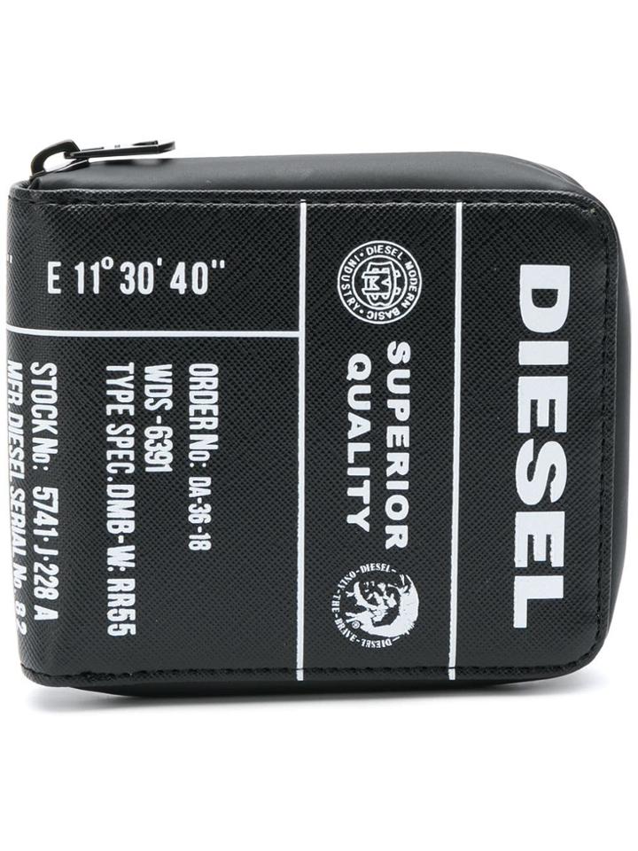Diesel Zip-around Wallet With Punk-inspired Prints - Black