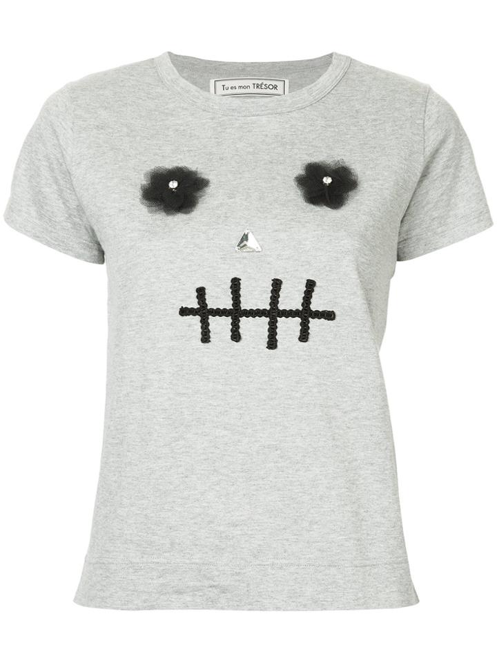 Tu Es Mon Trésor Skull Mesh T-shirt - Grey