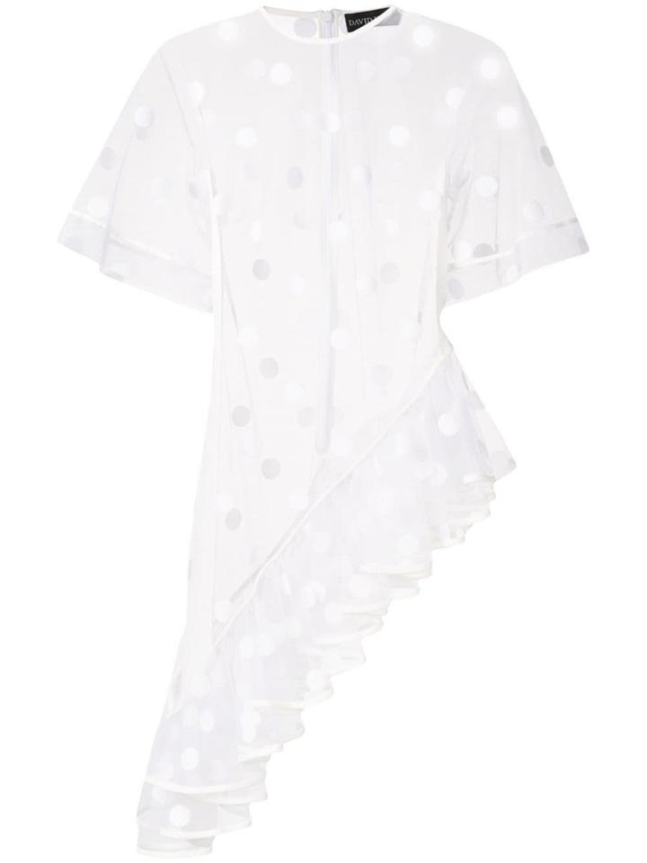 David Koma Flock Polka Dot Ruffle Blouse - White