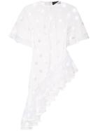 David Koma Flock Polka Dot Ruffle Blouse - White