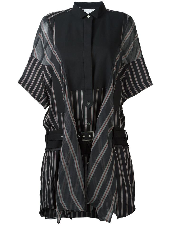Sacai - Striped Shirt Dress - Women - Cupro - 2, Black, Cupro