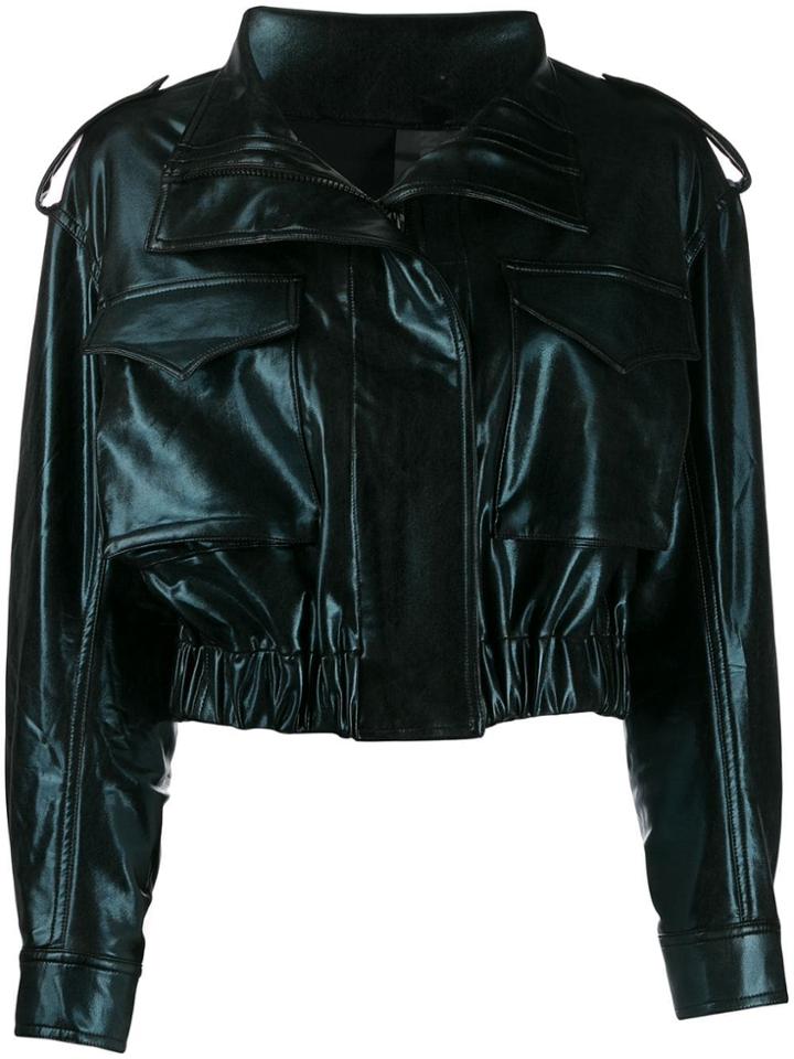 Norma Kamali Cropped Faux Leather Jacket - Black
