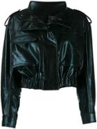 Norma Kamali Cropped Faux Leather Jacket - Black
