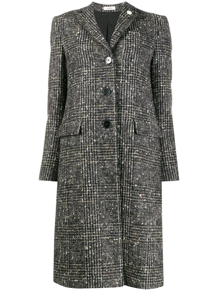 Lardini Checked Single Breasted Coat - Black