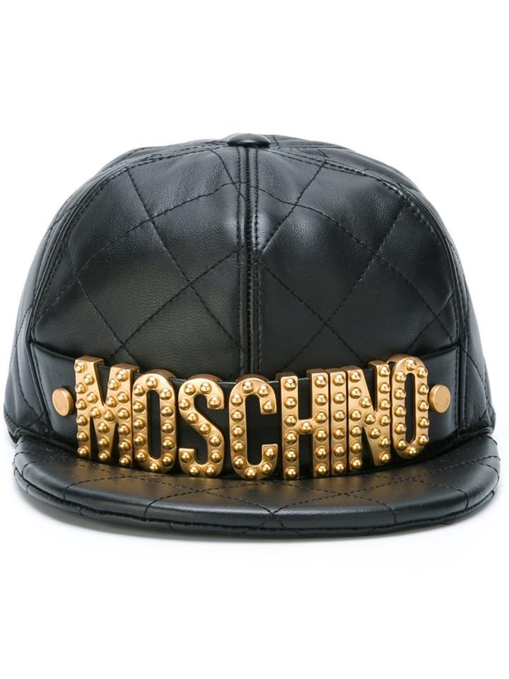 Moschino Quilted Logo Plaque Cap, Women's, Size: Medium, Black, Sheep Skin/shearling/rayon