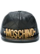 Moschino Quilted Logo Plaque Cap, Women's, Size: Medium, Black, Sheep Skin/shearling/rayon