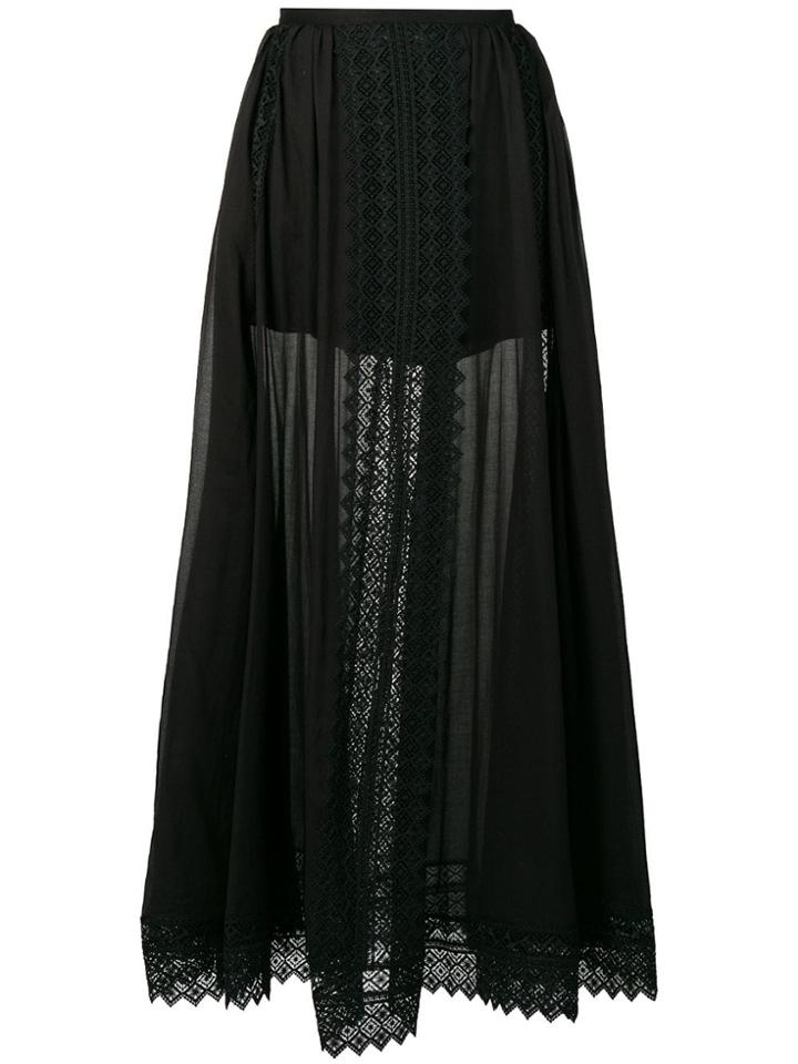 Charo Ruiz Lace Inserts Maxi Skirt - Black