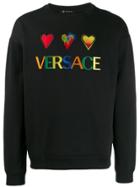 Versace Hearts And Logo Embroidered Sweatshirt - Black