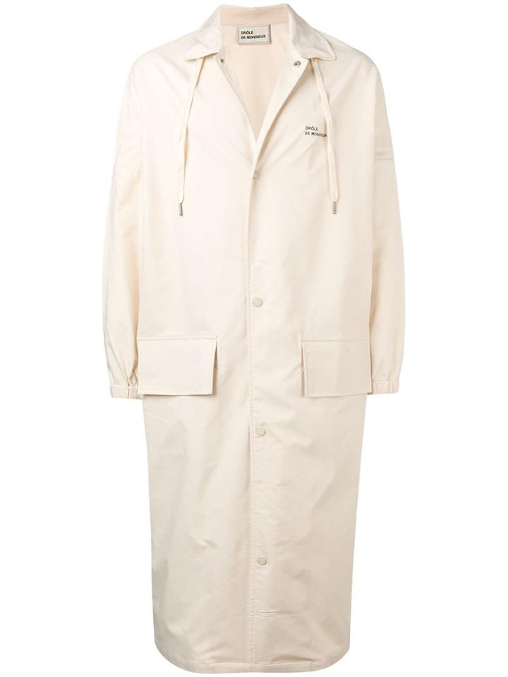 Drôle De Monsieur Drawstring Single-breasted Coat - Neutrals