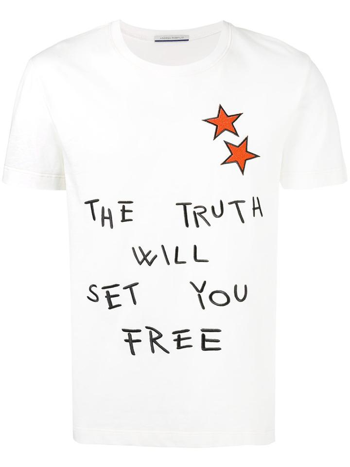 Andrea Pompilio 'the Truth Will Set You Free' T-shirt, Men's, Size: 48, White, Cotton