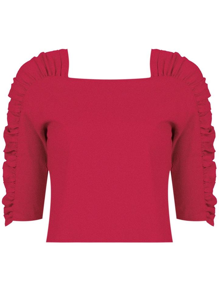 Framed Linen Cropped Top - Red