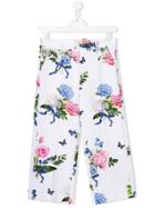 Monnalisa Teen Creased Floral Trousers - White