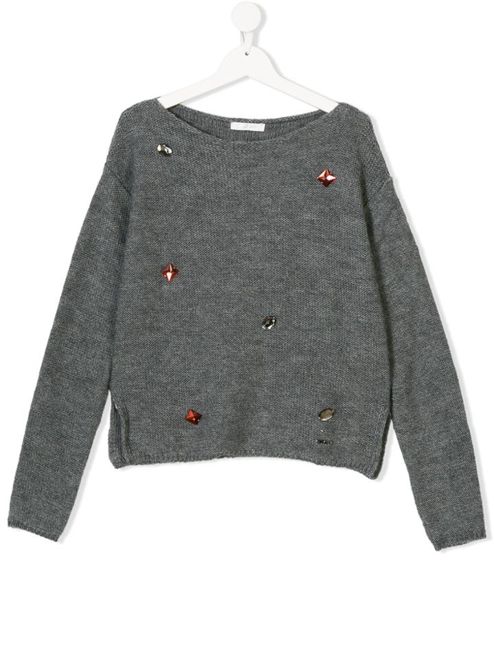 Liu Jo Kids Embellished Long Sleeved Sweater - Grey