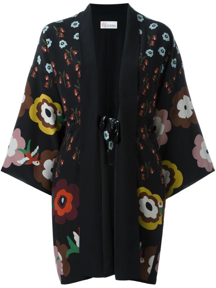 Red Valentino Floral Kimono Jacket, Women's, Size: 38, Black, Silk/polyester