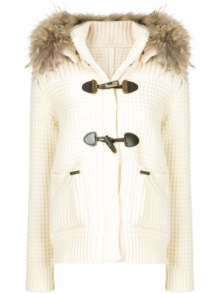 Bark Detachable Hood Chunky Cardigan - White
