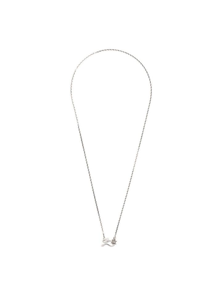 Lyly Erlandsson Silver Tone Oval Flower Charm Chain Necklace -