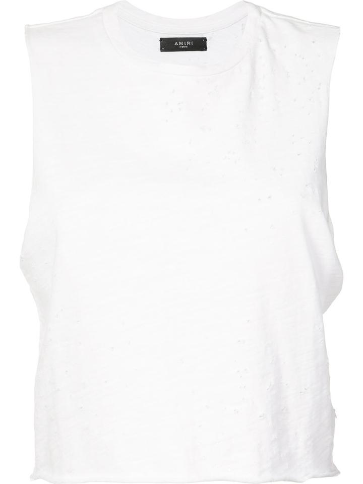 Amiri - Distressed Tank Top - Women - Cotton - Xs, Women's, White, Cotton