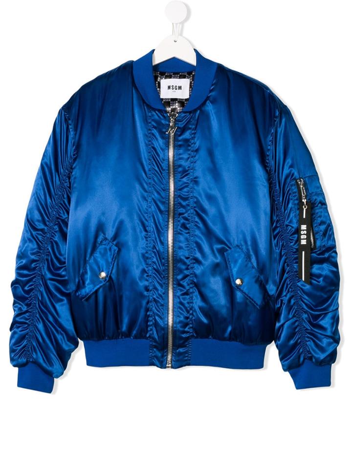 Msgm Kids Teen Shiny Bomber Jacket - Blue