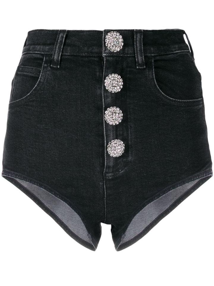 Alessandra Rich High-waisted Diamanté Micro-shorts - Black
