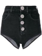Alessandra Rich High-waisted Diamanté Micro-shorts - Black